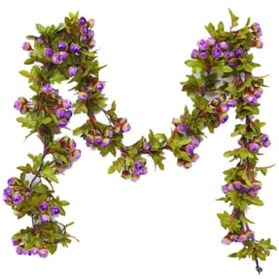 Guirlande de Feuillage de Roses Artificielles Guide de Suspension Vigne de Fleurs en Plastique Décoration de Plafond Suspendu violet
