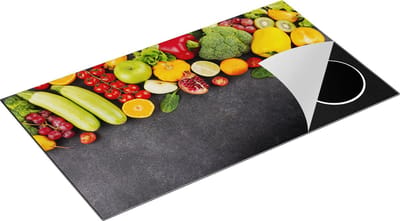 Chefcare Inductie Beschermer Groente en Fruit op Zwarte Marmer - 90x50 cm - Afdekplaat Inductie - Kookplaat Beschermer - Inductie Mat
