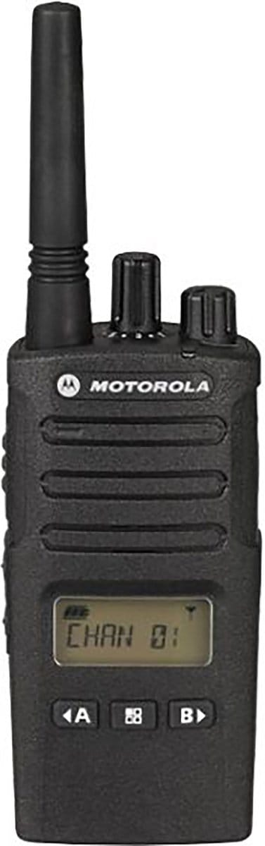 Motorola XT460 IP55 PMR446 Portofoon met display en tafellader en D-shape oortje
