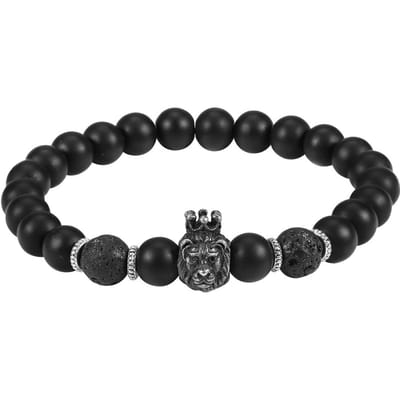 Heren Kralen Zwarte Leeuw  Hoofd Bedel Armband Stenen Kraal Armband Mode Sieraden black