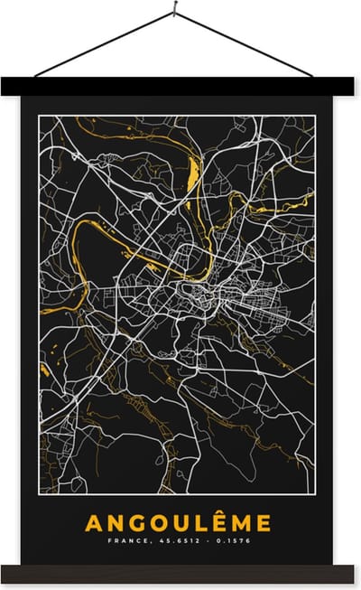 Posterhanger incl. Poster 40x60 cm - Schoolplaat - Frankrijk - Angoulême - Stadskaart - Kaart - Plattegrond - Textielposter - Zwarte latten - Stadskaart