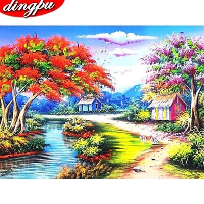 5D Diy Diamant Schilderij Huis Volledige Ronde Borduurlandschap Aankomst Mozaïek Woondecoratie 20X30CM