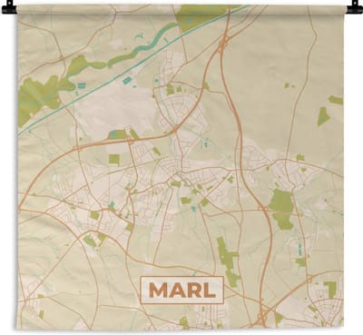 Wandkleed - Wanddoek - Plattegrond - Marl - Vintage - Kaart - Stadskaart - 180x180 cm - Wandtapijt