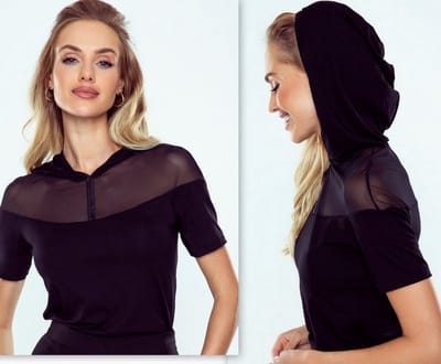 Eldar Latoya | originele damesblouse met tule halslijn en capuchon | viscose | zwart | S