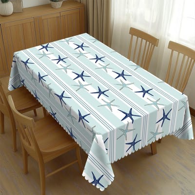 Kust Zeester Gestreept Tafelkleed, Nautisch Blauw Wit Tafelkleed, Waterdicht Polyester voor Keuken Eetkamer Strandfeest Huis D 90x140cm gray