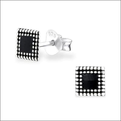 Aramat Jewels | Oorbellen | Zilveren Bali Oorstekers Geoxideerd – 8mm 925 Zilver Etnisch Boho Design | Vierkant-Zwart-5mm | | | Zilver | Kinderen, Volwassenen | Verkleurd niet