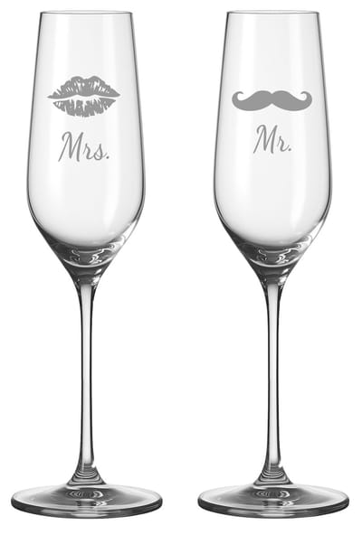 2 stuks champagneglas met gravering - Mrs. & Mr. - gegraveerde champagneglazen - uniek cadeau - huwelijk - Valentijnscadeau - cadeau - glas graveren - bruidspaar - relatiegeschenk