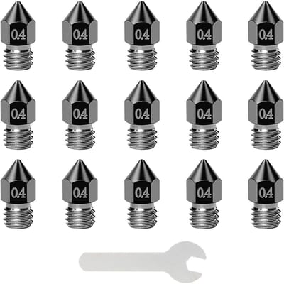 Dailygoods- Spuitmonden 15 Stuks - MK8 3D-printermondstukken - Geharde Stalen Spuitmonden - Moersleutel - 0,4 mm Uitlaatdiameter - Hoge Thermische Sterkte - 3D-printer Mondstuk