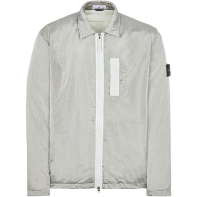 Stone Island FW22 Metallic Nylon Effen Kleur Polokraag Lange Mouwen Jas Heren Jas Parelmoer Grijs 7715Q0519-V0061 XXL white