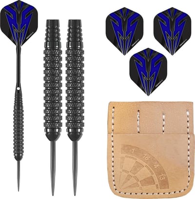 Darts Set Serpent Blue - dartpijlen – dart shafts – dart flights – dartpijlen 24 gram – 100% lederen etui
