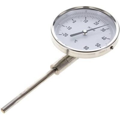 0 tot +80°C RVS Bimetalen Thermometer 100mm Behuizing 160mm Dompelbuis Onderaansluiting - TBLUSH-80-100-160