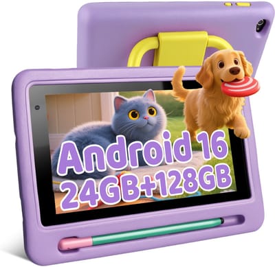 Android 16 Kindertablet - 7 Inch Kinder Tablet – 128GB ROM - Ouderlijk Toezicht - WiFi 6 - Oogbescherming – Inclusief Styluspen - vanaf 3 jaar - Paars