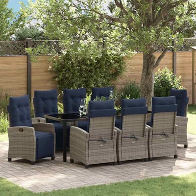 vidaXL - Tuin - Eettafel - Set - 9 - st - Grijs - poly - rattan