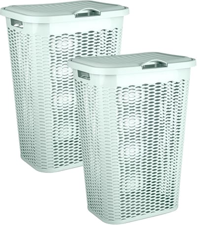 Plasticforte Wasmand Ventilation - 2x - met deksel - groen - kunststof - 51 liter - 43 x 35 x 61 cm - Badkamer - Wasgoed - Nieuw design - Zeer stevig