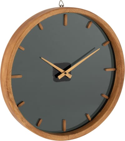 J-Line klok Rond - hout/glas - bruin/zwart - Ø 40 cm