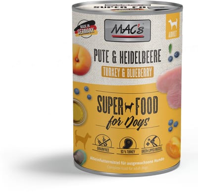 MAC's Hondenvoer Natvoer Blik - 93,7% Kalkoen & Bosbessen - 6 x 400g
