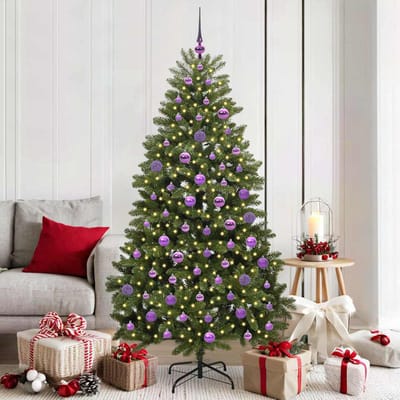 vidaXL - Kunstkerstboom - 180 - cm - 300 - LED's - Warmwit - PVC - en - Staal - Groen