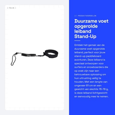 Dailygoods- Leiband Duurzaam - Verstelbare Enkelband - Lichtgewicht PU/Neopreen - Geschikt voor Surfplank - Inclusief Boardtouw - Afmetingen 61 cm - Surf Leash