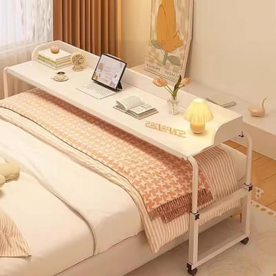 Bedtafel Met Wielen - Verstelbaar Bureau - Ontbijt Op Bed - Verstelbare Lengte En Hoogte - 120-210 Cm - Wit