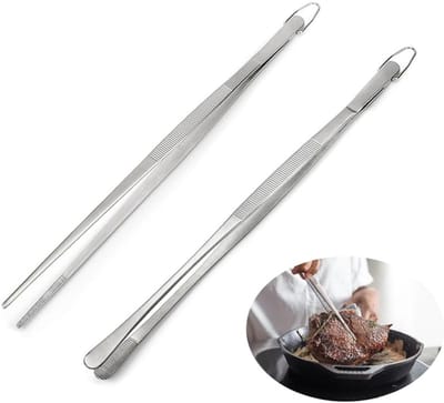 Set van 2 lange roestvrijstalen keukentangen van 30 cm, perfect voor koken, bakken en barbecueën
