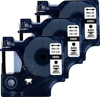 DULA Dymo D1 40913 - S0720680 - Compatible label tape - 3 lettertapes - Zwart op wit - 9mm x 7m