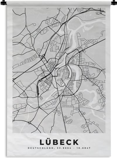 Wandkleed - Wanddoek - Stadskaart - Lübeck - Kaart - Duitsland - Plattegrond - 120x180 cm - Wandtapijt
