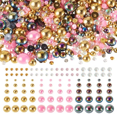 Dailygoods- Cabochons Halfrond - Plastic - 1,5-4,5 mm dik - 3-9 mm diameter - Goud/Roze/Blauw - Gefacetteerd Design - Glanzend Imitatie-Diamanteffect - Nail Gems