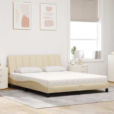 vidaXL - Bed - met - matras - "Hanko" - stof - crèmekleurig - 160x200 - cm