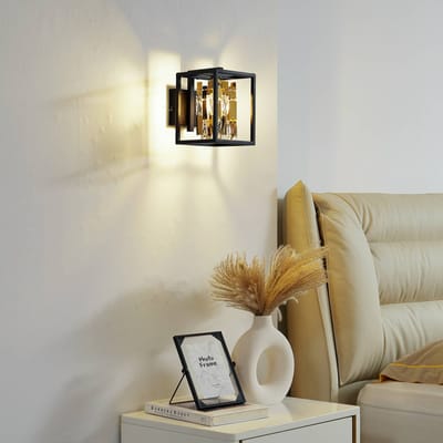 Lucande - wandlamp - 1licht - Roestvrij staal, kristalglas - H: 20.4 cm - E14 - zwart, titanium goud, transparant