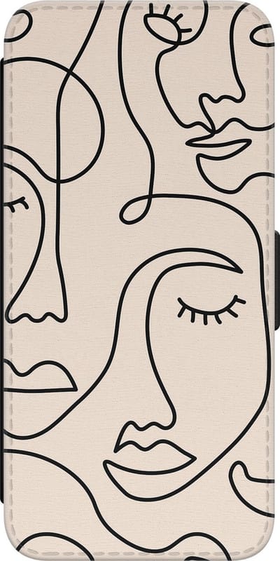 Leuke Telefoonhoesjes - Hoesje geschikt voor Samsung Galaxy A34 bookcase leer - Abstract faces - Abstract faces - Wallet Case met pasjeshouder - Print / Illustratie - Beige