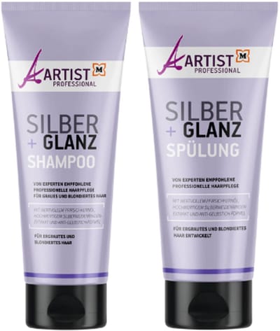 Artist Professional Zilverglans Shampoo & Conditioner - Anti-vergelingseffect| Combiverpakking 1x250 ml & 1x 200ml - Verzorgende Formule met Zilverwilgenextract en Perzikpitolie | Voor Grijs, Wit en Gebleekt Haar
