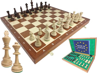 Houten Schaakspel - Opvouwbaar Schaakbord 53 x 53 cm - Handgemaakt Schaakset - Perfect Cadeau voor Schaakliefhebbers