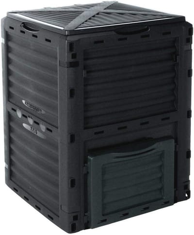 Compostbak 300 liter met deksel - Tuincompostbak in donkergroen/grijs - Duurzaam kunststof - 83 x 61 x 61 cm