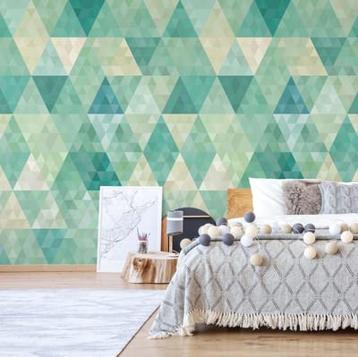 Fotobehang - Vlies Behang - Turquoise driehoeken - Geometrie - 416 x 290 cm