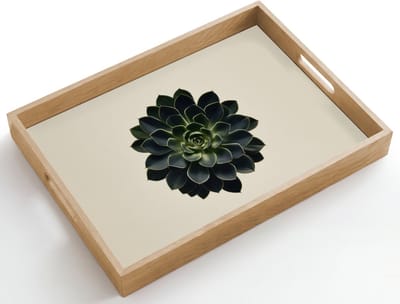 Dienblad hout 50x35 cm - Schootdienblad - Rozet - Cirkelvormig - Donkergroen - Borrelplank rechthoek - Plateau dienbladen