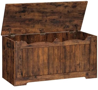 Opbergkist – Voor Hal en Woonkamer – 100 cm Houten Opbergbank met Lift-Top, 2 Veiligheidsscharnieren en Organizer – Roestbruin