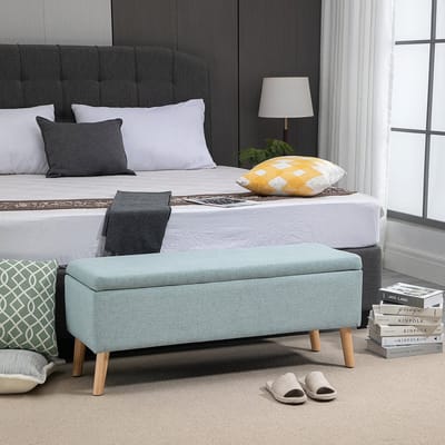 REDOM - Opbergbank - Met Opbergruimte En Gestoffeerde Zitting - Scandinavisch - Voor Hal Of Slaapkamer - Polyester - Groen - 110 X 39 X 45 Cm