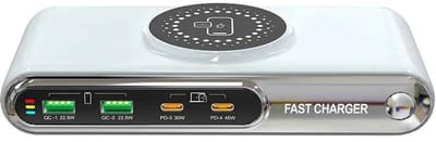 DrPhone ChargeSphere 6-in-1 Draadloos Oplaadstation – Snelladen 72W – USB-C PD, QC 3.0 & 15W Draadloos Opladen - Wit/Zilver