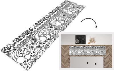 Keukenloper - Loper keuken - Patronen - Abstract - Line Art - Zwart Wit - 200x50 cm - Keukenloper vinyl