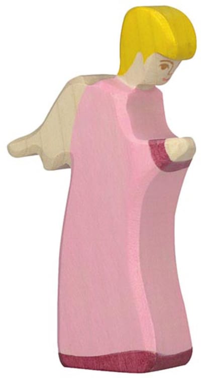 HOLZTIGER Kerstmis - Engel Roze - 6X2X10Cm - Houten Figuur - Handgemaakt