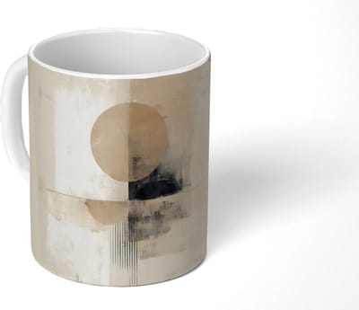 Mok - Koffiemok - Cirkel - Compositie - Diepte - Beige - Mokken - 350 ML - Beker - Koffiemokken - Theemok