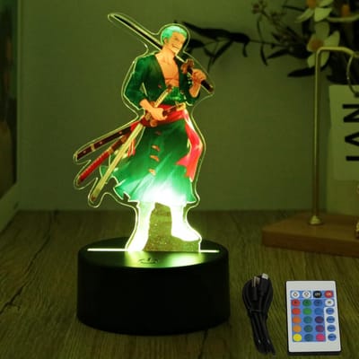 Actiefiguur One Piece Luffy Zoro Anime Figuren 3D Lamp PVC Actieset Model Speelgoed LED Nachtlampje Kind Kerstcadeau USB green
