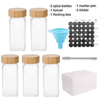 Glazen Kruidenpotjes met Bamboe Deksel Kruiden Specerijen Containers Kruidenpot Zout Peper Strooiers Kruidenorganizer Keuken Kruidenpotjes Set beige
