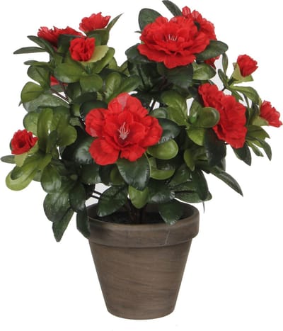 Mica Decorations Kunstplant - Azalea - groen/rood - 27 cm - Met mooie bloemen