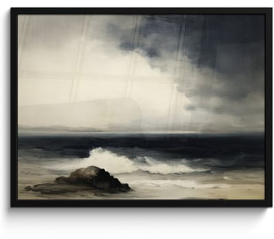 Poster in lijst - Fotolijst 70x50 cm - Posters - Zee - Rotsen - Storm - Posterlijst zwart - Decoratie - Wanddecoratie woonkamer - Muurdecoratie slaapkamer