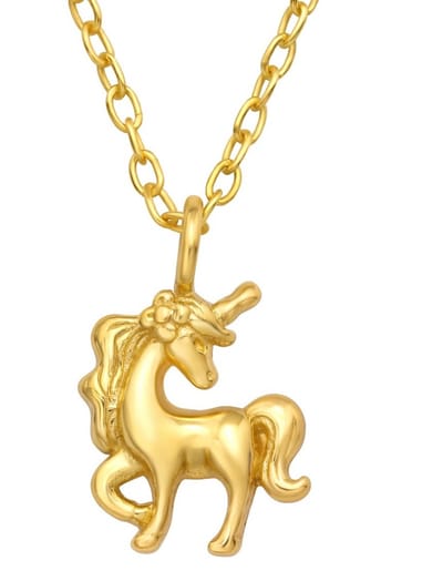 Joy|S - Zilveren eenhoorn hanger met ketting 39 cm (verstelbaar oogje op 36 cm) - unicorn - voor kinderen - gold plated - goudkleur