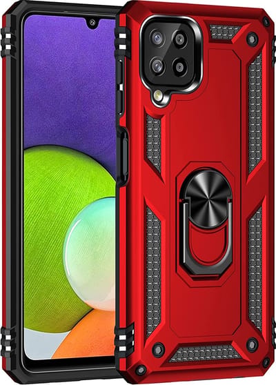 Ring Armor hoesje Geschikt voor Samsung Galaxy A22 4G - Rood - Draaibare standaard - Magneet - ZT Accessoires