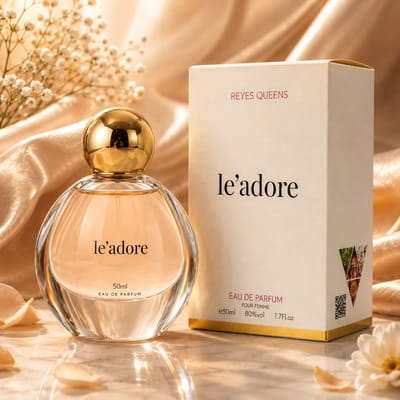 Reyes Queens - Le'Adore 50ml. Vrouwelijke geur met zachte bloemige noten, poederachtige tinten en een warme vanillebasis.