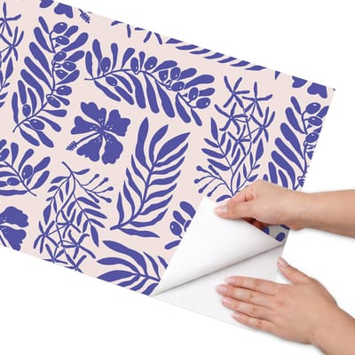 Coloray Meubel Wrap Folie - Blauw Meubelfolie - 50x100 cm - Meubel Wrap Folie Botanische patronen - Plakfolie Meubels - Geometrische Meubelfolie - Decoratiefolie Zelfklevend - Slaapkamer decoratie - Achtergronden en patronen