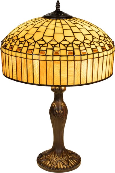 Tiffany tafellamp Klassiek - Crème-amber - Ø 38 cm - Glas in lood - Warm licht - Geometrisch | RORUVERA